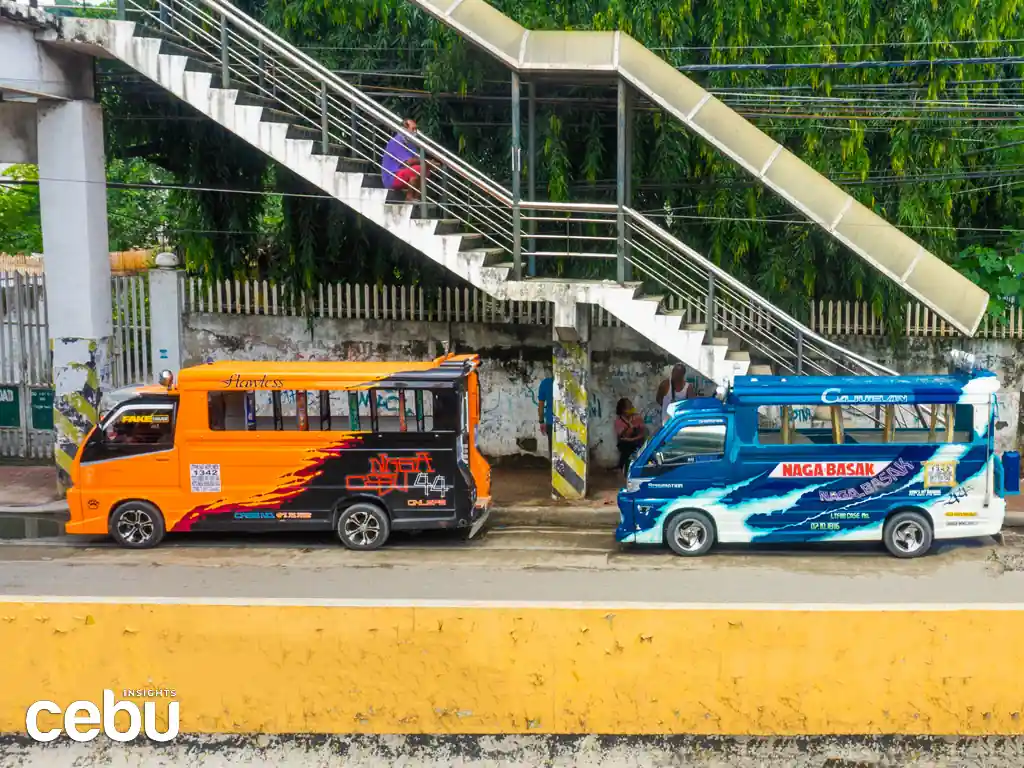 Cebu Jeepneys lining up under a skywalk in Barangay Bulacao, Talisay City