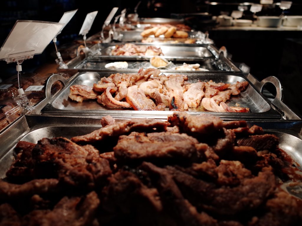 Meat served at a buffet table