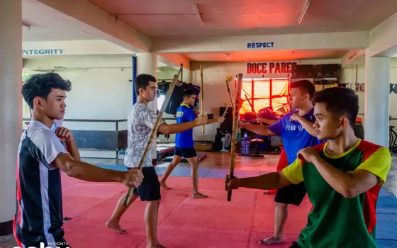 Filipino Martial Arts practitioners sparring at Doce Pares Headquarters